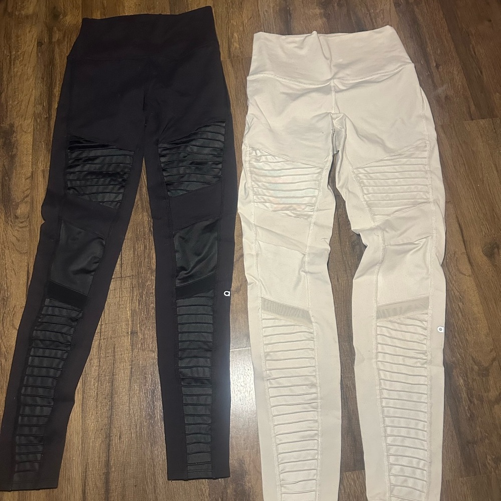 Two Pairs ALO Yoga Moto Ribbed Leggings in Black & Bone Size Small